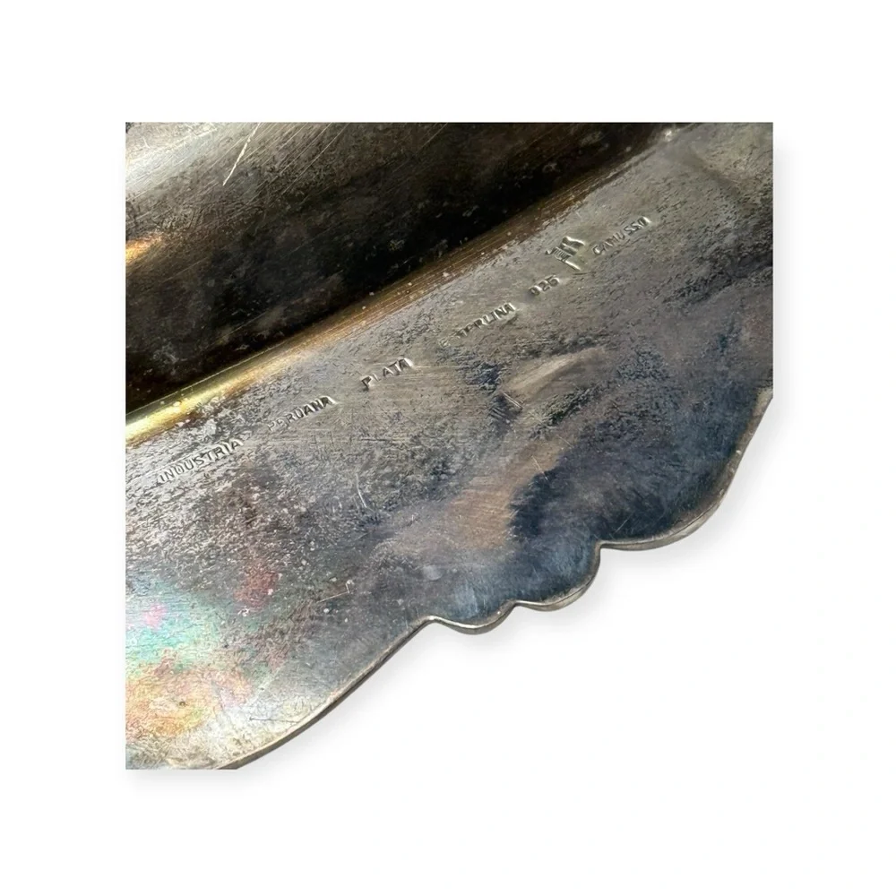 Antique 1950’s: Camusso 𖦹 Water Lily Oval Sterling Silver Tray 𖦹 .925 Patinated
